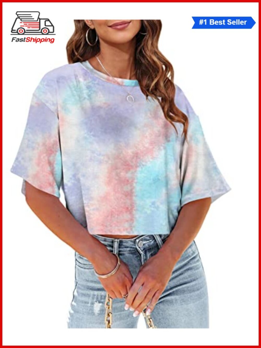 ✨Tankaneo Womens Cotton Blend Half Sleeve Crop Top Casual Tie Dye Tee